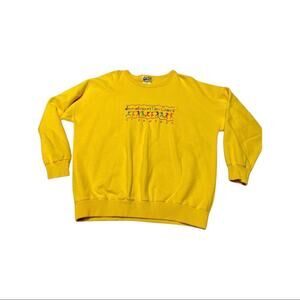 Vintage 90s Yellow St. Amanos Jamaican Me Crazy Embroidered Novelty Sweater Sz L